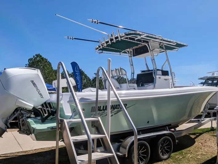  Yacht Photos Pics 2023 Bluewater Sportfishing 23t boat on trailer with Mercury engine.