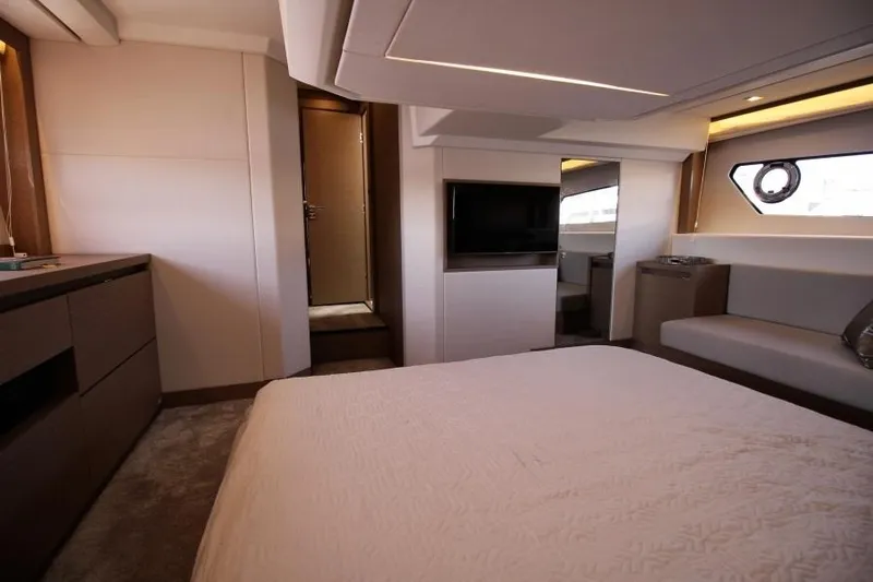 Skylark Yacht Photos Pics Luxurious interior of 2018 Prestige 460 S yacht with modern furnishings.