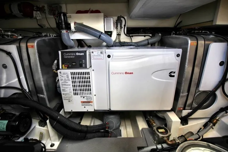 Skylark Yacht Photos Pics Engine room of 2018 Prestige 460 S with Cummins Onan generator.