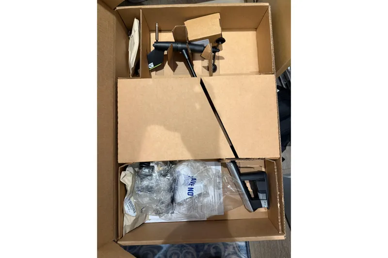 Dauntless Yacht Photos Pics Cardboard box containing Seawind 1370 parts and accessories, 2024 model.