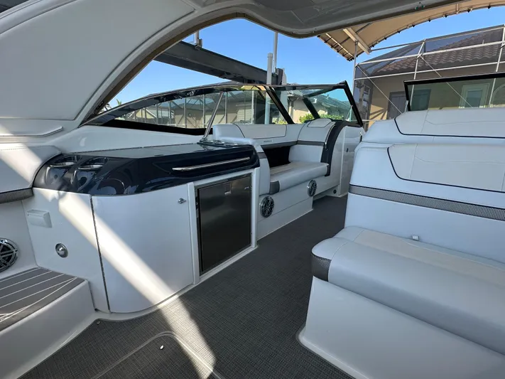  Yacht Photos Pics 2020 Formula 350 Crossover Bowrider OB interior with sleek seating and modern design.
