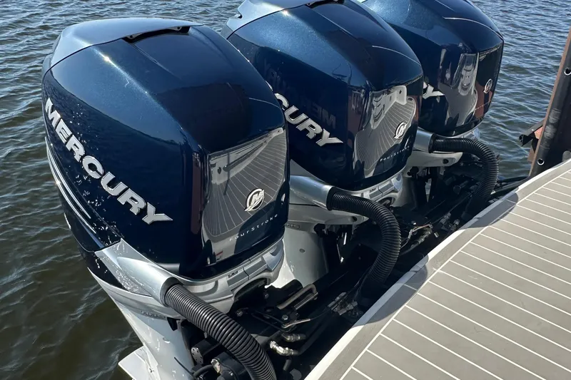  Yacht Photos Pics Triple Mercury outboard engines on a 2020 Formula 350 Crossover Bowrider OB boat.