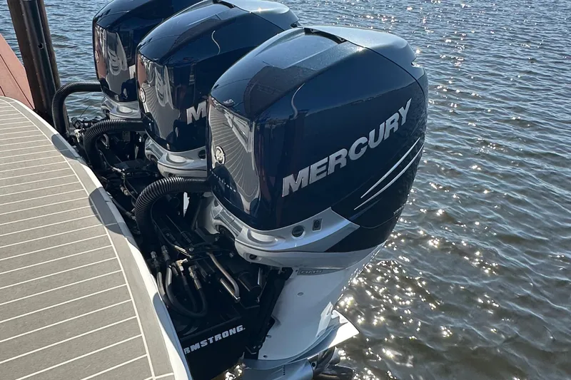  Yacht Photos Pics Triple Mercury outboard engines on a 2020 Formula 350 Crossover Bowrider OB boat.