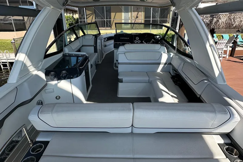  Yacht Photos Pics 2020 Formula 350 Crossover Bowrider OB interior with spacious seating and modern design.