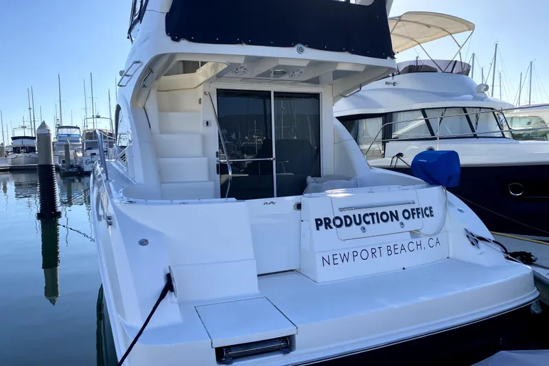 Production Office Yacht Photos Pics 2007 Sea Ray 36 Sedan Bridge docked, labeled "Production Office," Newport Beach, CA.