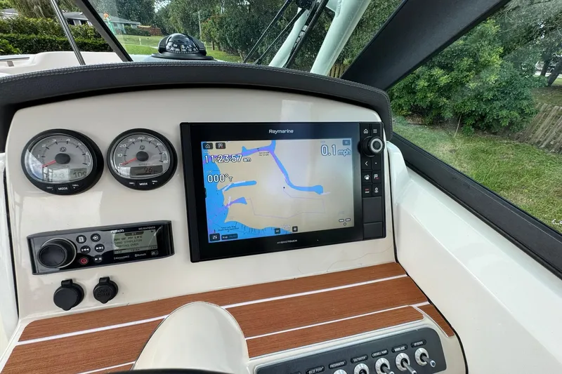  Yacht Photos Pics Dashboard of 2019 Boston Whaler 230 Vantage with navigation display and controls.