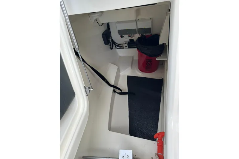 Yacht Photos Pics Interior view of 2019 Boston Whaler 230 Vantage boat storage compartment.