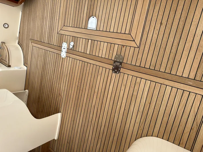Fratelli Aprea Sorrento 32 Yacht Photos Pics Interior wood paneling of 2023 Fratelli Aprea Sorrento Cabinatto 32 boat.