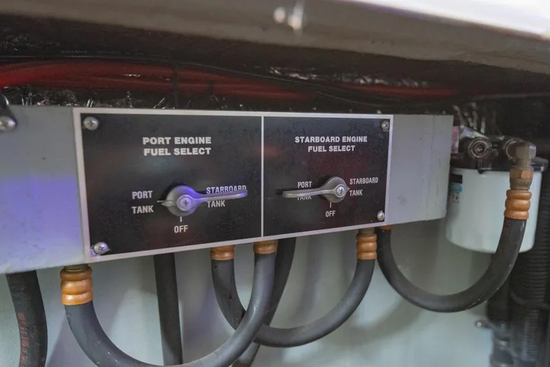 Just The Two Of Us Yacht Photos Pics Fuel selection panel on a 1997 Sea Ray 400 Sundancer boat.