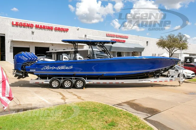  Yacht Photos Pics 2023 Nor-Tech 390 Sport Center Console boat on trailer at Legend Marine Group.
