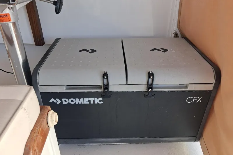 Grey Dawn Yacht Photos Pics Dometic CFX cooler on 1987 West Bay James Beal 31 Hardtop Lobster Boat.