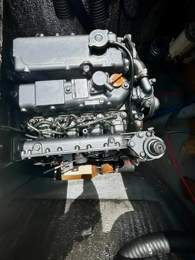  Yacht Photos Pics Engine of a 2010 Lagoon 400 catamaran, detailed view in engine compartment.