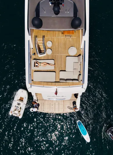 Sanlorenzo Sl96 Yacht Photos Pics Aerial view of 2016 Sanlorenzo SL96 yacht with sunbathing deck and nearby boats.
