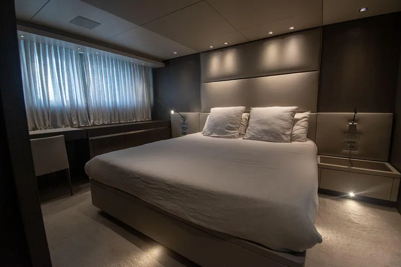 Sanlorenzo Sl96 Yacht Photos Pics Luxurious bedroom interior on 2016 Sanlorenzo SL96 yacht, featuring modern design and ambient lighting.