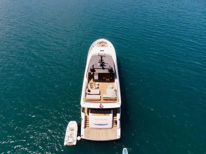 Sanlorenzo Sl96 Yacht Photos Pics Aerial view of 2016 Sanlorenzo SL96 yacht on calm blue water.