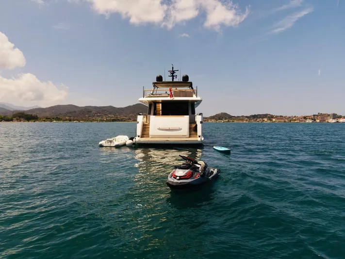 Sanlorenzo Sl96 Yacht Photos Pics Sanlorenzo SL96 yacht on water with jet ski and kayak, 2016 model.