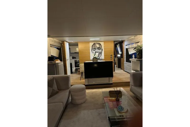  Yacht Photos Pics Luxurious interior of 2007 Astondoa A 76 GLX yacht with modern decor and artwork.