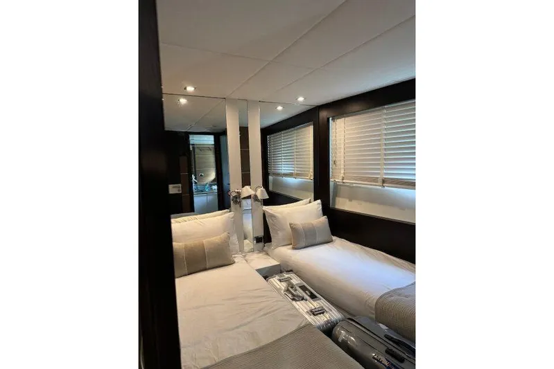  Yacht Photos Pics Luxurious cabin interior of 2007 Astondoa A 76 GLX yacht with twin beds.