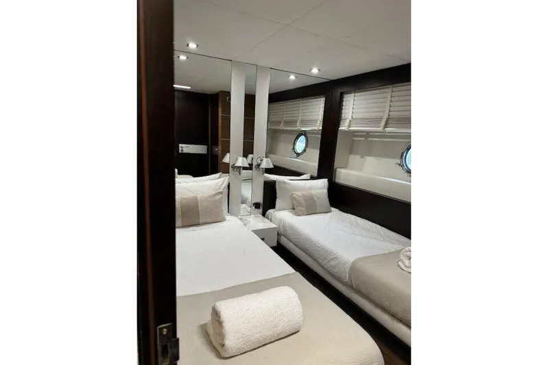  Yacht Photos Pics Luxurious cabin interior of 2007 Astondoa A 76 GLX yacht with twin beds.