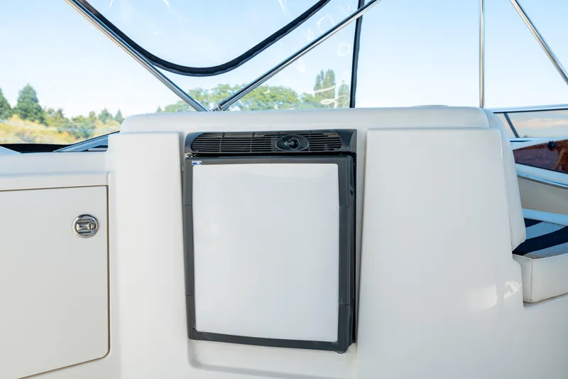 Summer Breeze Yacht Photos Pics 2008 Meridian 459 Motoryacht interior with built-in mini fridge and sleek design.