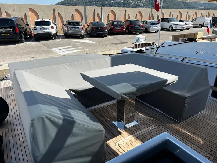  Yacht Photos Pics Pardo Yachts 50, 2023, featuring outdoor gray seating area.