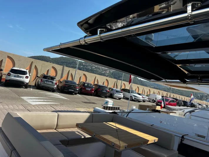  Yacht Photos Pics Pardo Yachts 50, 2023, docked with cars in the background.