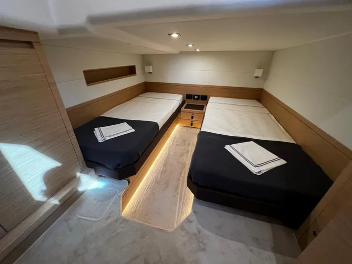  Yacht Photos Pics Interior of 2023 Pardo Yachts 50 with twin beds.