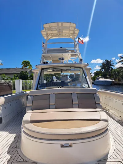 The Reel Deal Yacht Photos Pics 2016 Boston Whaler 420 Outrage boat with spacious seating and dual helm stations.