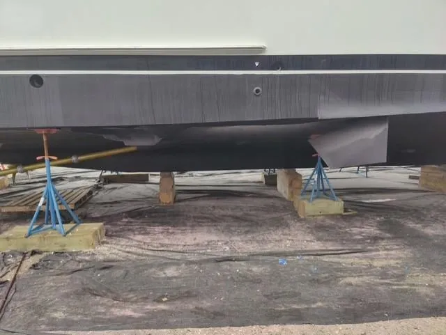  Yacht Photos Pics Cheoy Lee 68 yacht from 2004 on stands for maintenance.