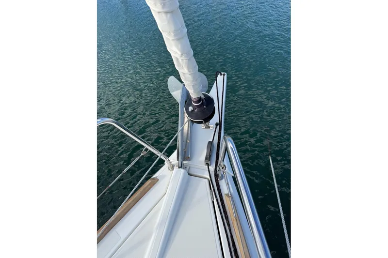 Marine Services S.a.s. Di Berruto Claudia Yacht Photos Pics Bow view of 2017 Jeanneau Sun Odyssey 349 sailboat on water.