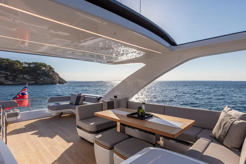 Bahari Yacht Photos Pics Luxurious Pearl 62 yacht interior with ocean view, 2020 model.