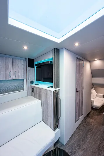 Legacy Yacht Photos Pics Interior of 2022 Formula 500 Super Sport Crossover with modern design and ambient lighting.