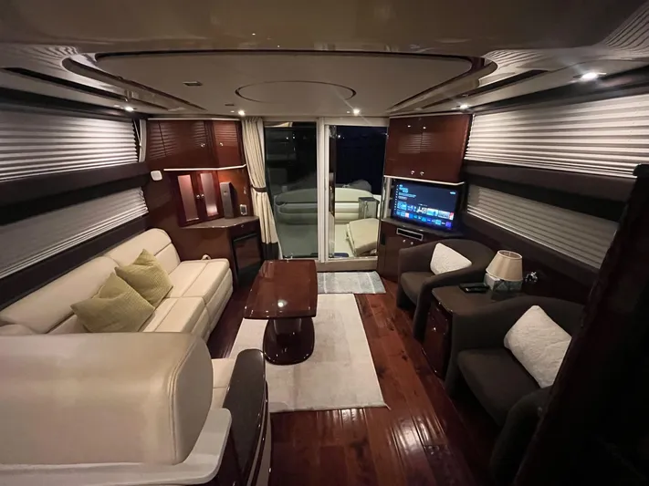  Yacht Photos Pics Luxurious interior of a 2013 Meridian 441 Sedan yacht with elegant seating and modern amenities.