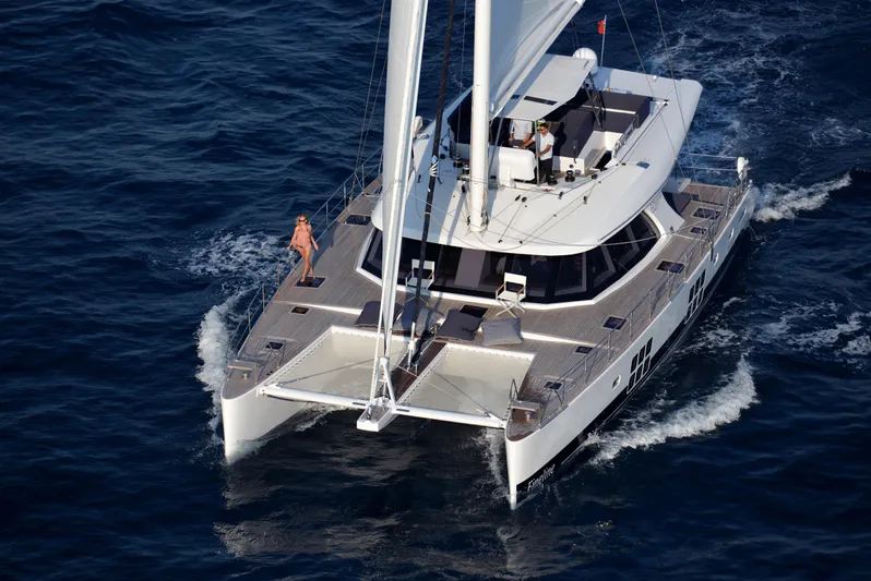 Darlin ( Ex Fine Line) Yacht Photos Pics Luxury Sunreef 60 LOFT catamaran sailing on open sea, 2015 model.
