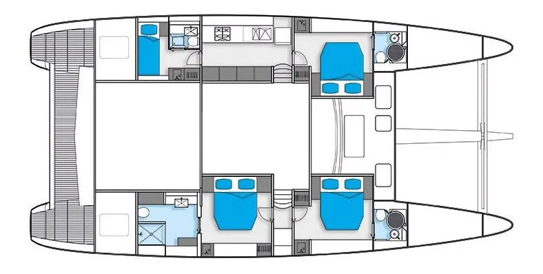 Darlin ( Ex Fine Line) Yacht Photos Pics Floor plan of 2015 Sunreef 60 LOFT catamaran, featuring cabins and living spaces.
