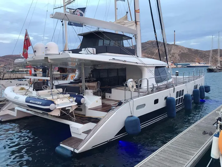 Darlin ( Ex Fine Line) Yacht Photos Pics Luxury Sunreef 60 LOFT catamaran docked at marina, 2015 model.