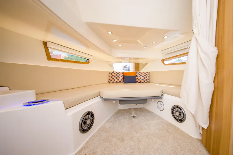  Yacht Photos Pics Luxurious interior of 2026 Granfort 37 yacht with plush seating and modern design.