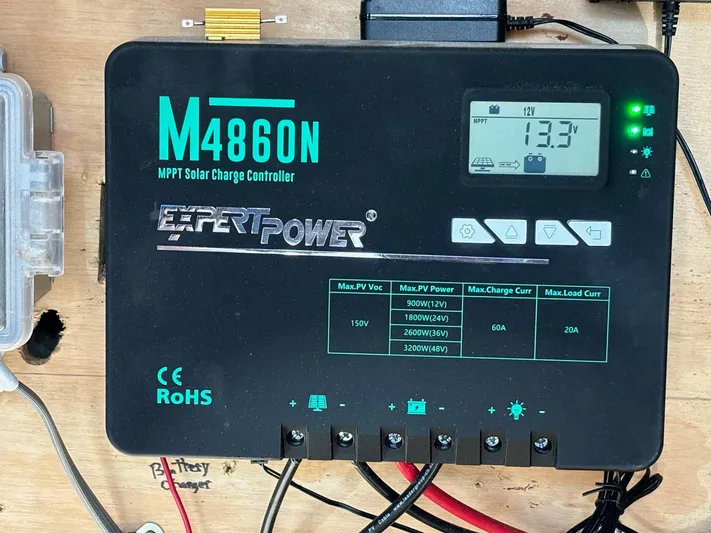  Yacht Photos Pics MPPT solar charge controller M4860N on Custom MKI Pontoon Boat, 2022 model.