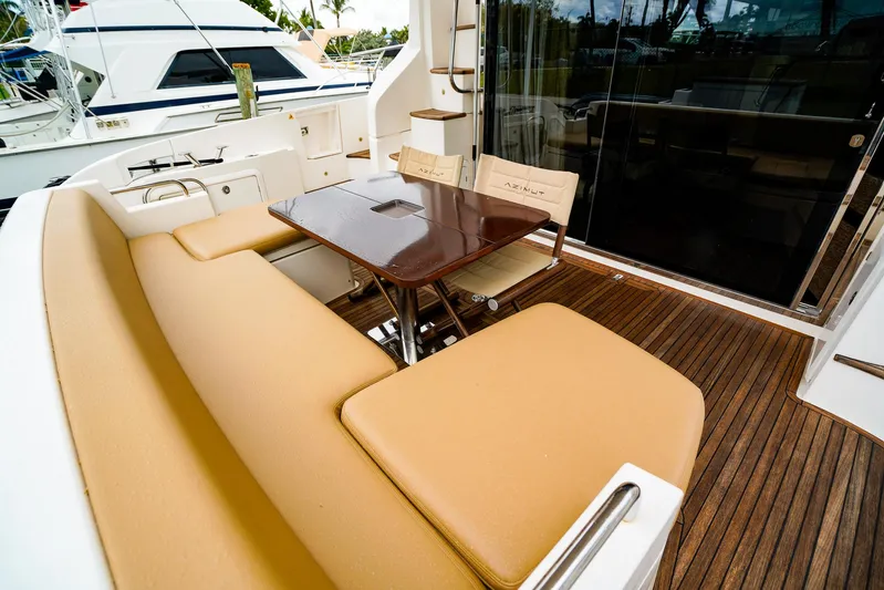  Yacht Photos Pics Luxurious Azimut Fly 53 yacht deck with seating and table, 2012 model.
