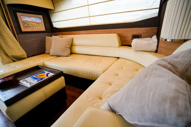  Yacht Photos Pics Luxurious interior of 2012 Azimut Fly 53 yacht with cream leather seating and elegant decor.