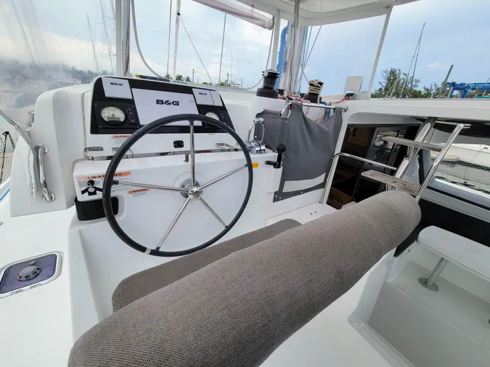Sugar Magnolia Yacht Photos Pics Helm station of 2017 Lagoon 42 catamaran with B&G navigation system.