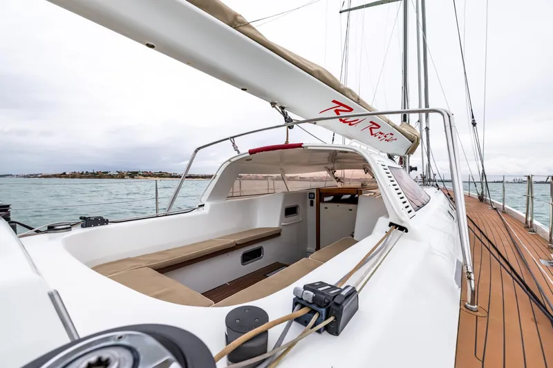 Red Rooster Yacht Photos Pics 2008 Van De Stadt Stadtship 70 sailboat with teak deck and spacious cockpit.
