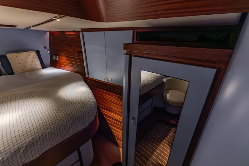 Red Rooster Yacht Photos Pics Luxurious cabin interior of 2008 Van De Stadt Stadtship 70 yacht with elegant wood finish.