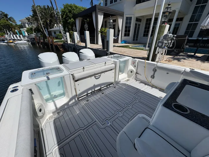 Seakeeper And Joystick Yacht Photos Pics 2020 Sea Fox 368 Commander boat interior with spacious deck and modern amenities.