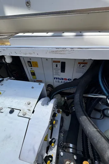 Seakeeper And Joystick Yacht Photos Pics Engine compartment of 2020 Sea Fox 368 Commander boat with Mase generator.