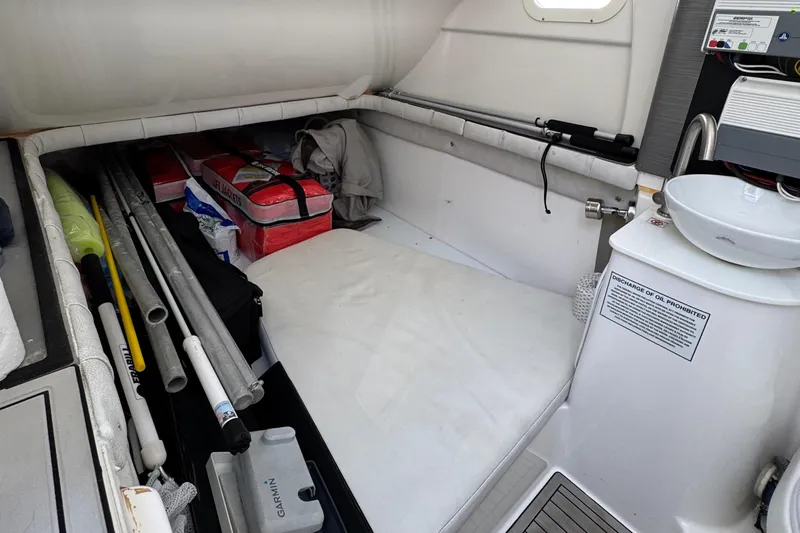 Seakeeper And Joystick Yacht Photos Pics Interior of 2020 Sea Fox 368 Commander boat with storage and equipment.