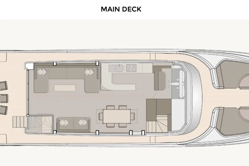 Tyche Yacht Photos Pics Main deck layout of 2019 Monte Carlo Yachts MCY 76, featuring spacious seating and dining areas.