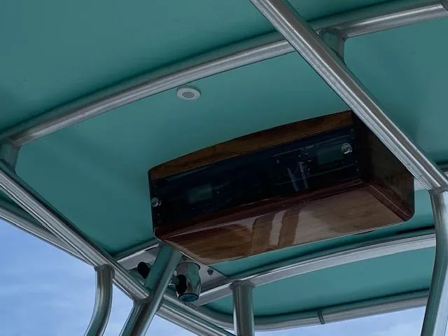 Drift Wood Yacht Photos Pics 2017 Custom Carolina 28 CC Harrison Boatworks, interior view of boat's ceiling and console.