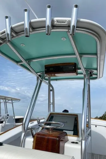 Drift Wood Yacht Photos Pics 2017 Custom Carolina 28 CC Harrison Boatworks, sleek design, T-top, and modern helm.