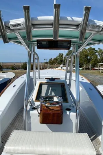 Drift Wood Yacht Photos Pics 2017 Custom Carolina 28 CC Harrison Boatworks, center console view, sleek design.